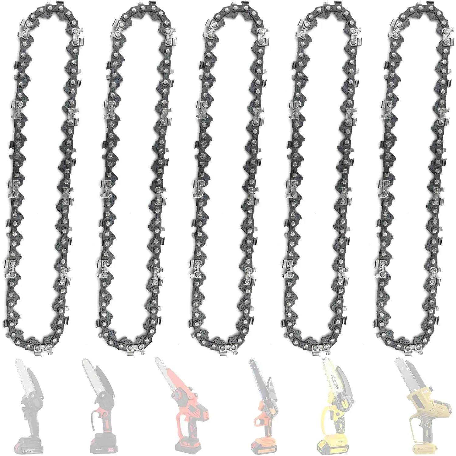 5 count 6 Inch  Chain,  Chains for 6 Inch Cordless Electric Portable Mini , Chains Fit for 6" Mini Chainsaws -37 Drive Links
