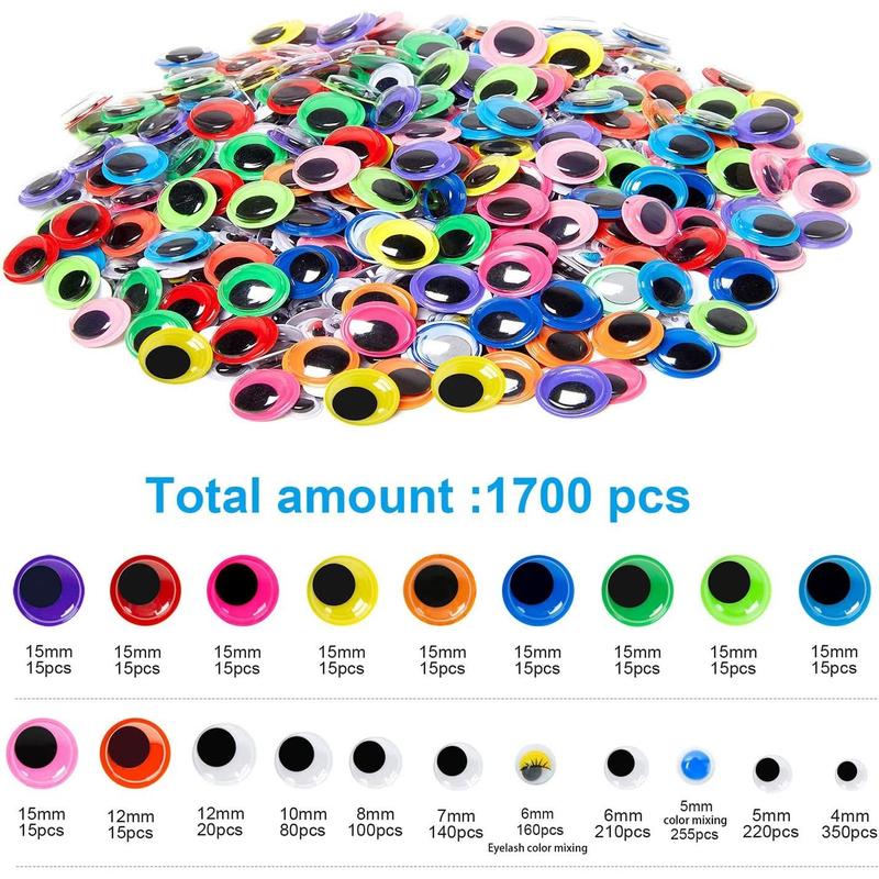 1700 count Googly Wiggle Eyes Self Adhesive, for Craft Sticker Eyes Multi Colors and Sizes for DIY by