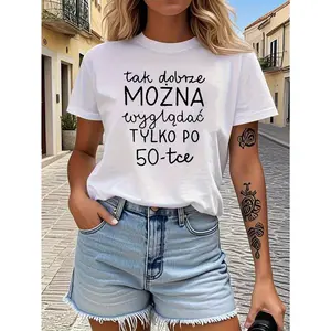 Polish Age - Confidence Print Women's Spring - Summer Short - Sleeve Crew - Neck Casual T - Shirt, Daily Outing, Trendy Outing