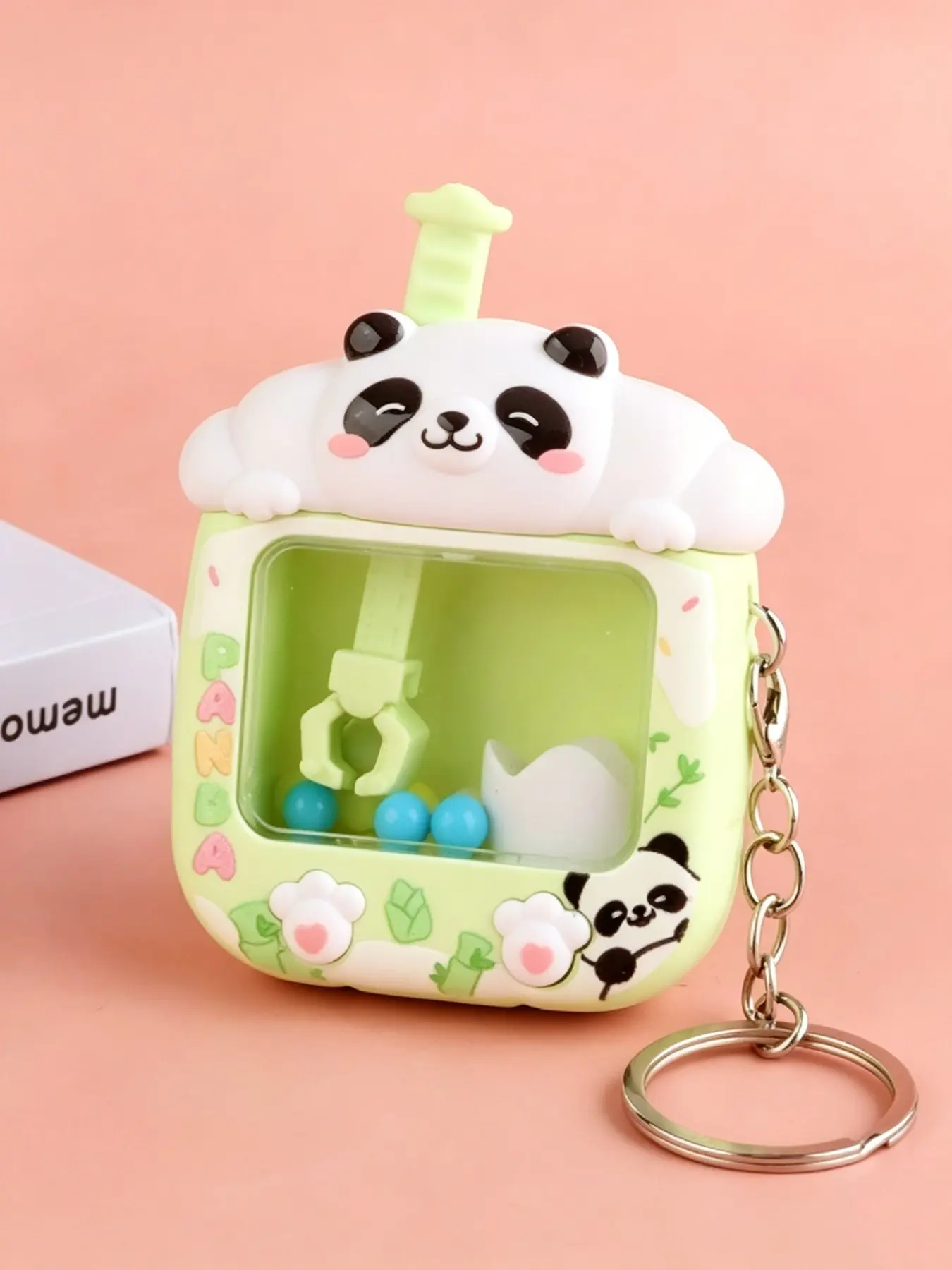 Cartoon Mini Claw Machine Panda Dog Egg Toy Keychain Backpack Pendant, Stress Relief Desk Toy, Travel & Classroom Gift for Kids