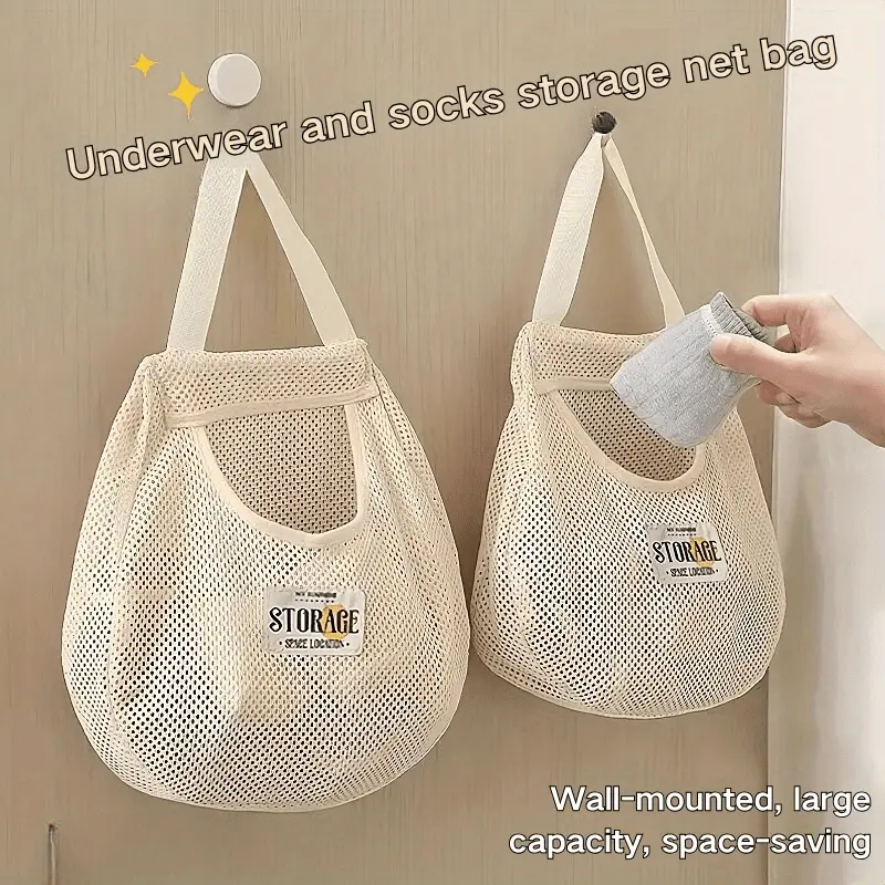 3 Pack Multifunctional Socks Underwear Storage Hanging Bag Wall Mounted Wardrobe Organizer No Drilling Required Dormitory Storage Solution Mesh Hanging Storage Pockets For Closet Bedroom Bathroom Kitc