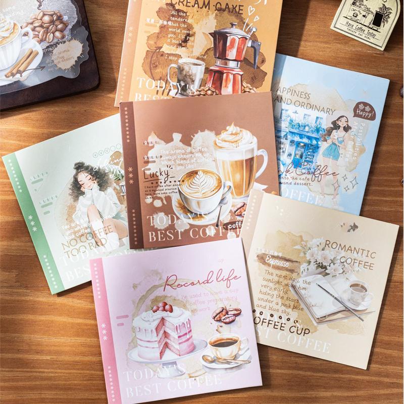 Vintage Coffee Series Sticker, 10pcs/set Scrapbook & Journal Making Material Paper, DIY Decorative Sticker Scrapbooking for Stationery & Computer & Water Bottle