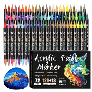 Acrylic Paint Markers, Dual tips Dual Color 24/48/72/144/240 Colors,Acrylic Paint Pens for Rock Painting, Canvas, Wood, Glass, Ceramic, Fabric, Plastic, Egg & Scrapbook. Soft Brush Tips Paint Pens and Paint Markers