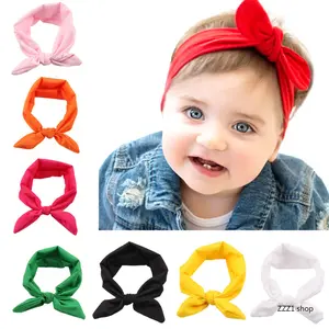 Soft Elastic Baby Headbands with Bow Cotton Knit Newborn Hair Bands for Infant Toddler Girls Top Knot Bunny Ears Headwrap Daily Birthday Party Gift