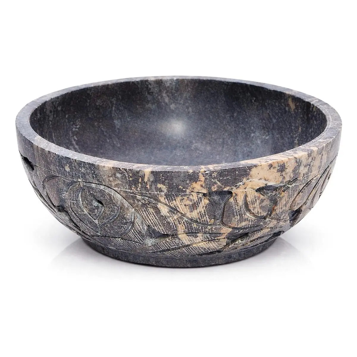Hand Carved Soapstone Smudge Pot - 5 in Leaf-Design Scrying Bowl, for Cleansing Rituals, Meditation, Fengshui Home Decor Supplies