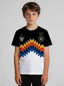 Boys' Sports T-Shirt, Germany Black White Colorful Arrow, GER Badge Four Star Retro Jersey Crew Neck Short Sleeve, Soft Sweat-Wicking No Deformation, for PE Training Soccer Outdoor Party, Machine Washable Kids Gift