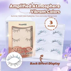 MAANGE 3 Pairs C Curl Gradient Shimmer Lashes, Curly False Eyelashes with Sparkle Thread, Silky Soft & Lightweight, Reusable & Easy to Apply, Weightless Comfort, Perfect for Summer & Festival Makeup