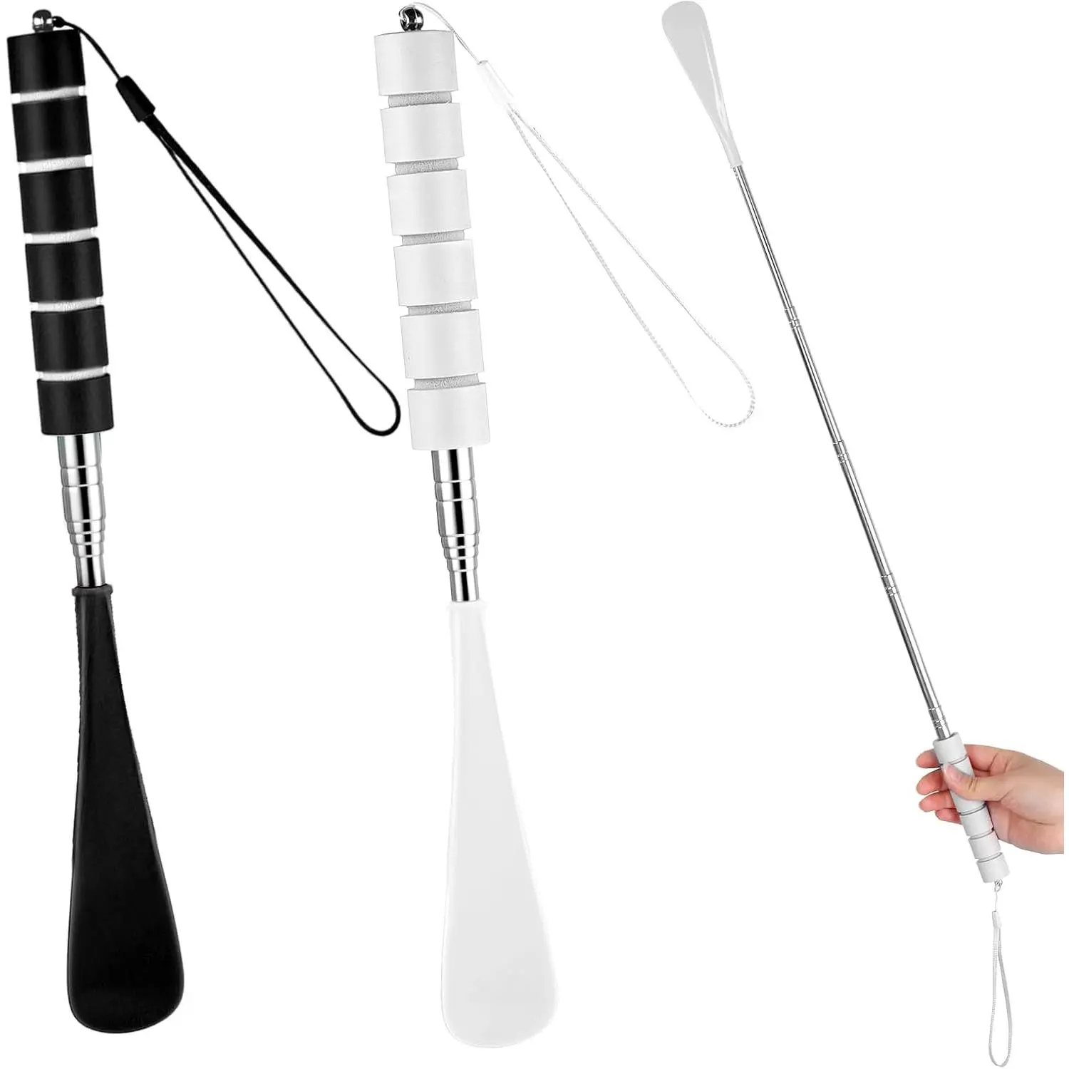 2 Pack Shoe Horn Long Handle, Metal Telescopic Foldable Shoehorn | Retractable Extended Boot Horn for Cowboy Boots, Travel Shoe Helper for Seniors/