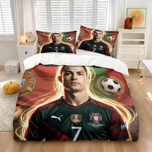 Glory Passionate Soccer Star CR7 Portugal Duvet Cover Set (Includes 1 Duvet Cover + 1/2 Pillowcases), Ultra-Fine Fiber Soft Breathable Comfy Bed Linens, Football Enthusiast Bedroom Decor, HD Digital Print All Seasons Bedding