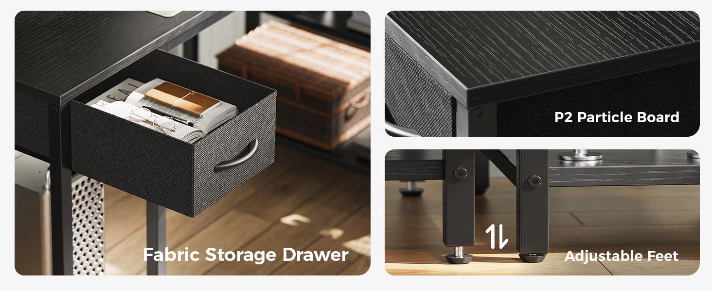 47 inch L Shaped Gaming Desk with LED Lights & Power Outlets, Reversible Computer Desk with Shelves & Monitor Stand, Corner Desk with Drawer, for Home & Office, Black