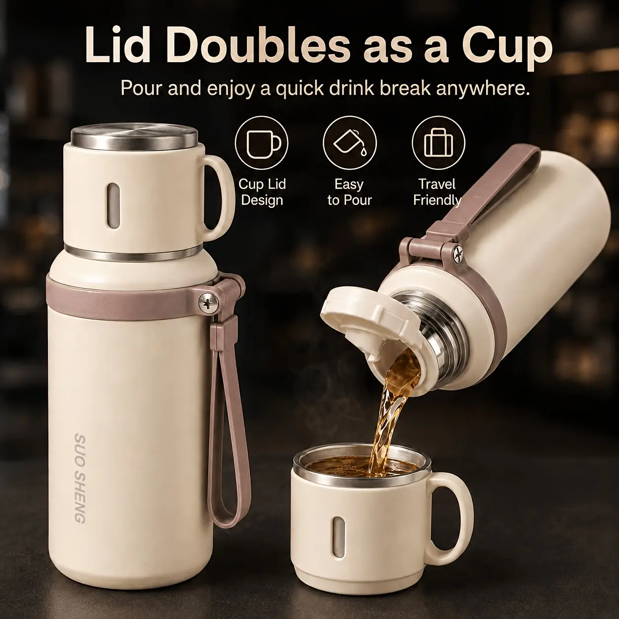 High-Quality Stainless Insulated Bottle 600ML, 20.3oz Insulated Cup with One-Button Lid, Easy to Pour, Lightweight, Ideal for Gym, Office, Travel, Insulated Drinkware, Traveler Tumbler