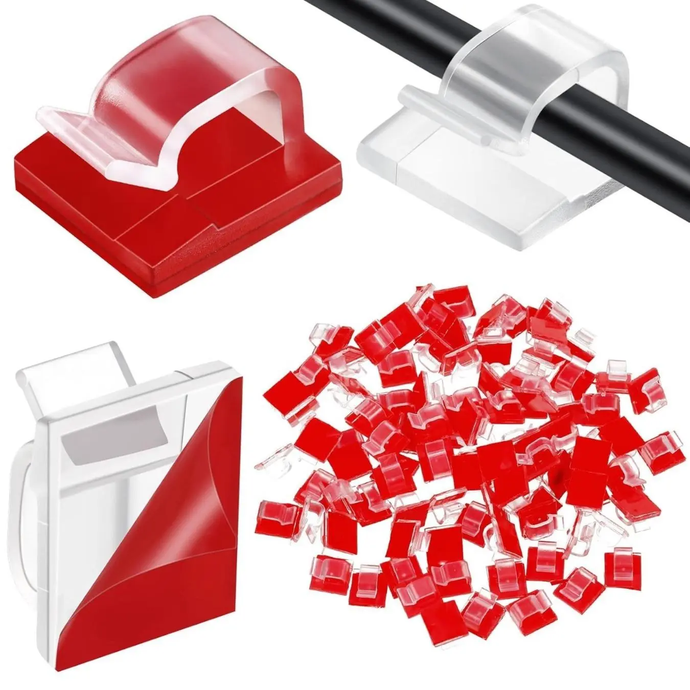 50 Pack Self-Adhesive Cable Clips, Wire Cord Holders for Holiday String Lights, Cord Management Organizer for Wall, Desk, Car, TV and PC Ethernet Cables