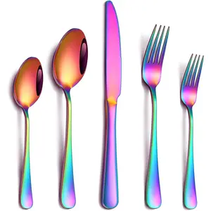 20 count Rainbow Silverware Set, Stainless Steel Flatware Set for 4 Colorful Cutlery Utensil Set Include  Fork Spoon  Grade Mirror Polished Dishwasher Safe