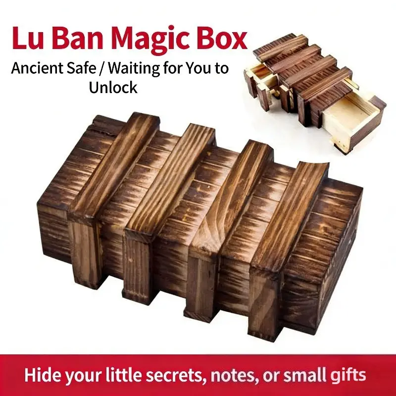 Wooden Puzzle Box, Secret Compartment Brain Teaser Puzzle Box, 3D Interlocking Puzzle Wooden Magic Box, Handmade Wooden Brain Teaser for Adults & Kids, IQ Test Puzzle Gift for Party, Home