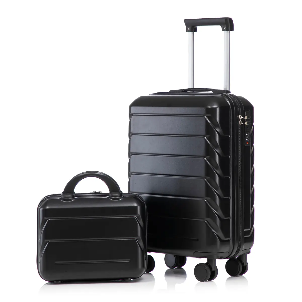 14" 20" ABS Travel Luggage Set 2 PCS Spinner Wheel Suitcase with Cosmetic Bag Anti Scratch Hard Shell Combination Lock Carry On Suitcase Set Durable