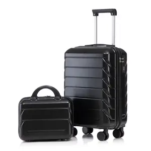 2-Piece ABS Plastic Carry On Luggage Set, 14" & 20" Spinner Wheel Suitcases with Cosmetic Case, Combination Lock, Waterproof Hard Shell, Scratch Resistant for Travel Use