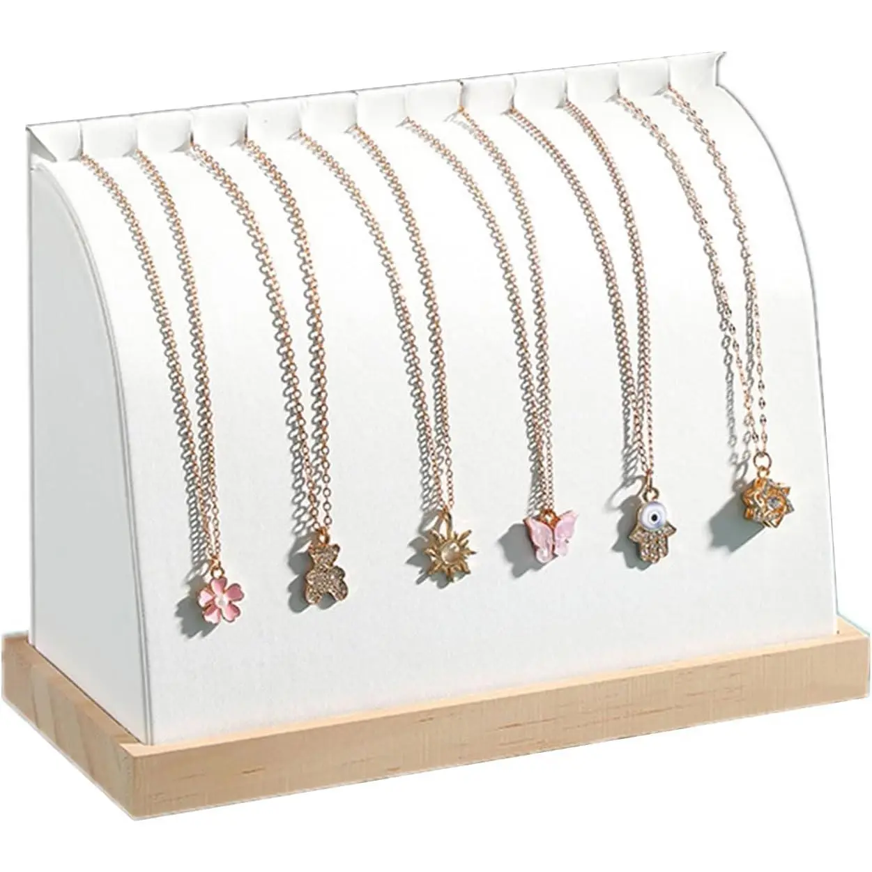 Permanent  Necklace Bracelet Display Stand for Vendors | White Wooden Leather Multiple Chain Display Stand Holder