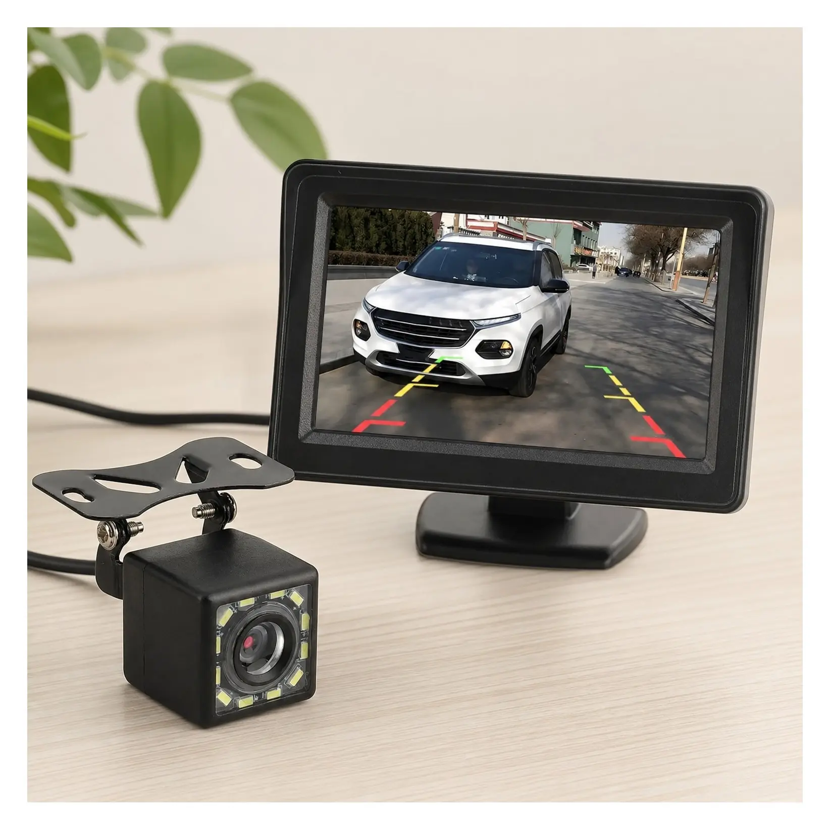 Plug & Play 4.6" Backup Camera with Monitor, 12 LED HD Night Vision, 150° Wide Angle Universal Reverse Camera System for 12V Cars SUVsGift