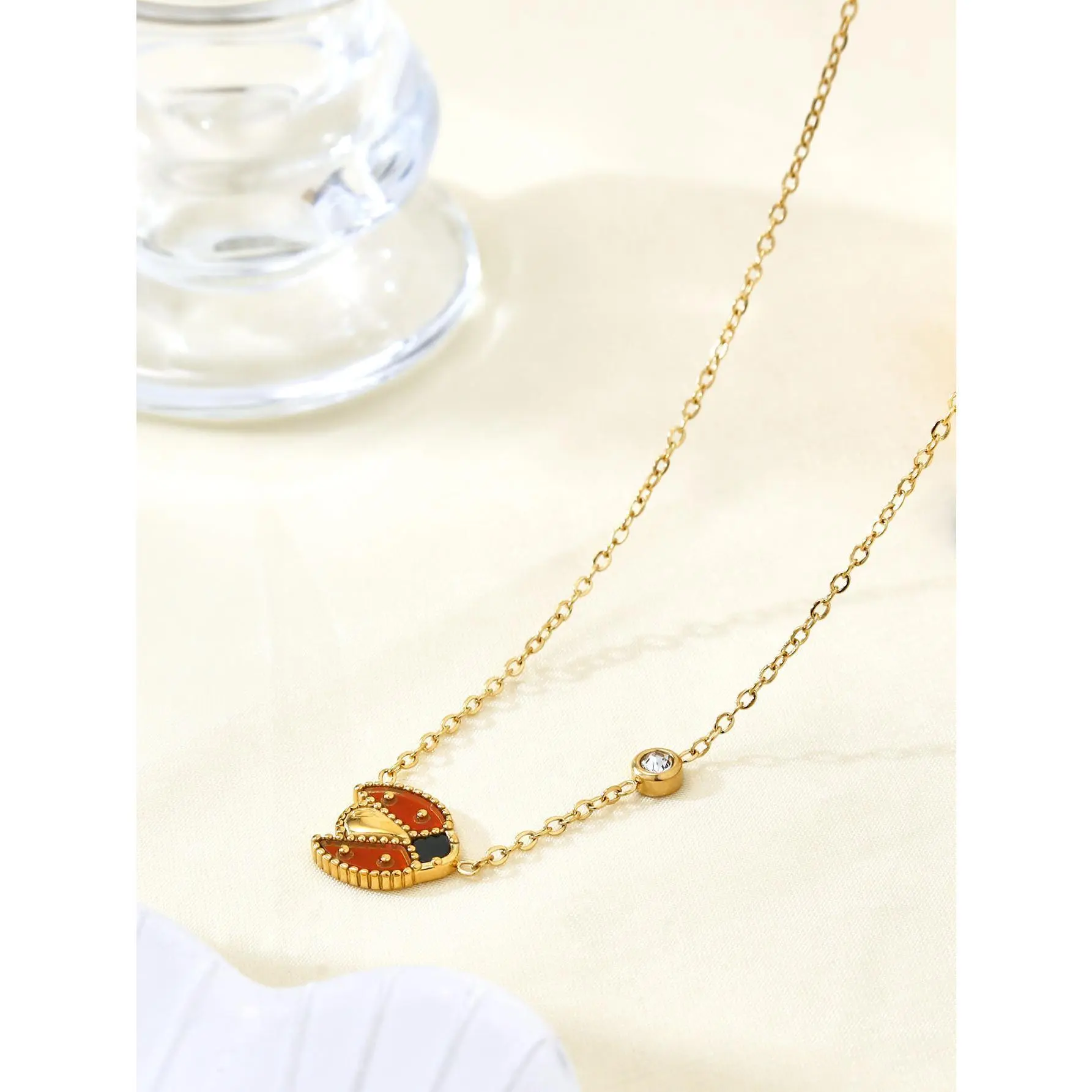 Dainty Ladybug Necklace, Lucky Charm Pendant in 18K Gold Plated Stainless Steel, Delicate Minimalist Jewelry Gift for Women