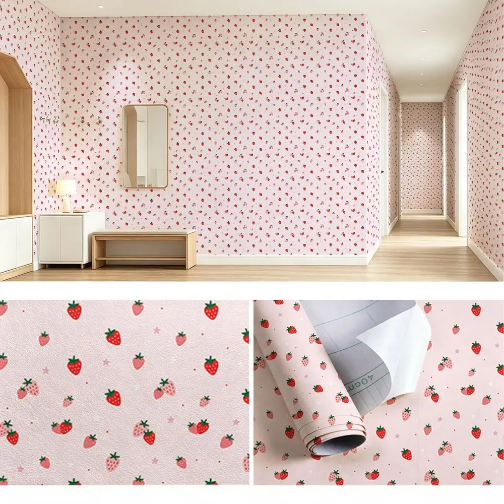 Light Strawberry Pattern Wallpaper, PVC Material, Self-Adhesive, Mould-Proof, Ideal for Kitchen/living Room/bedroom Decor
