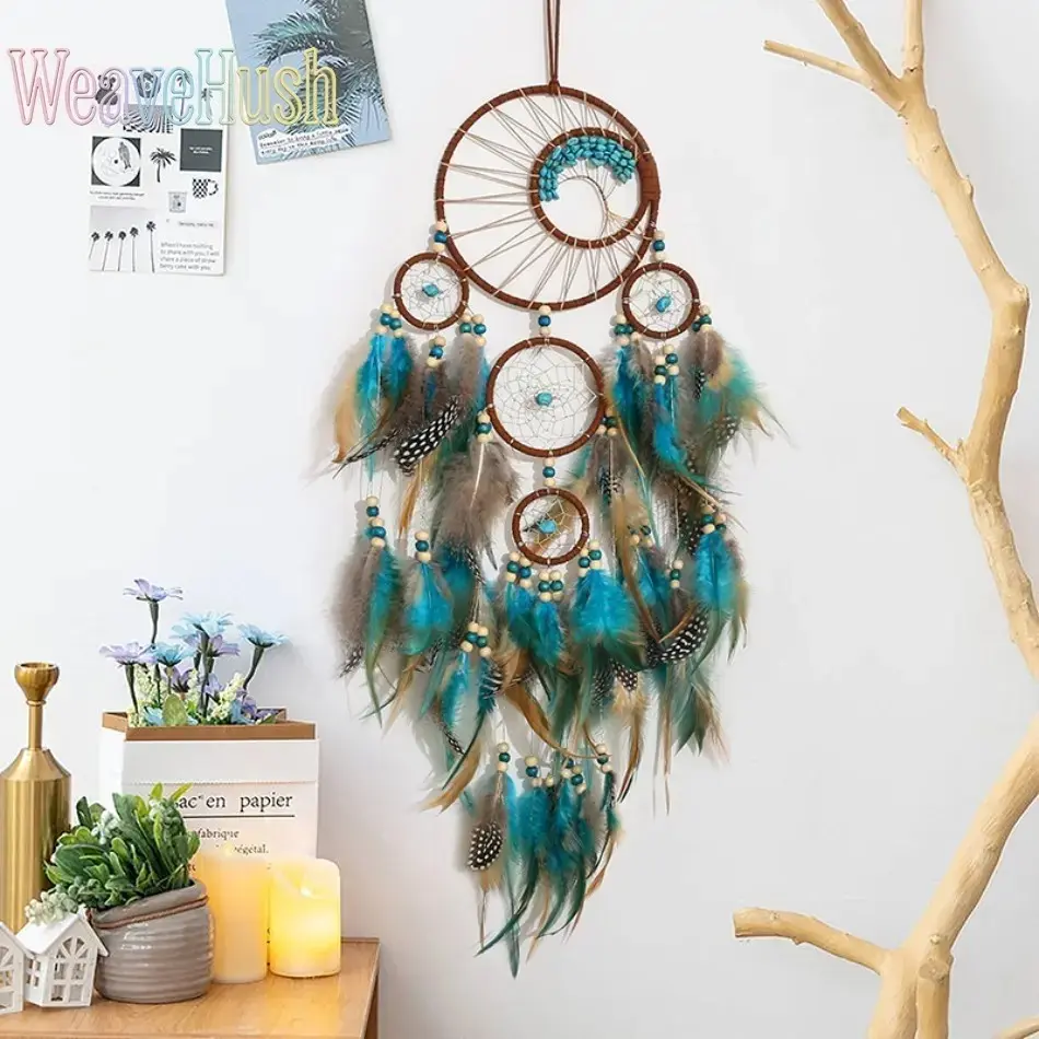 Girlish Dreamcatcher Bag Charm with Feathers and Beads, Hangable Wind Chime Ornament for Handbags, Birthday Gift for Girls