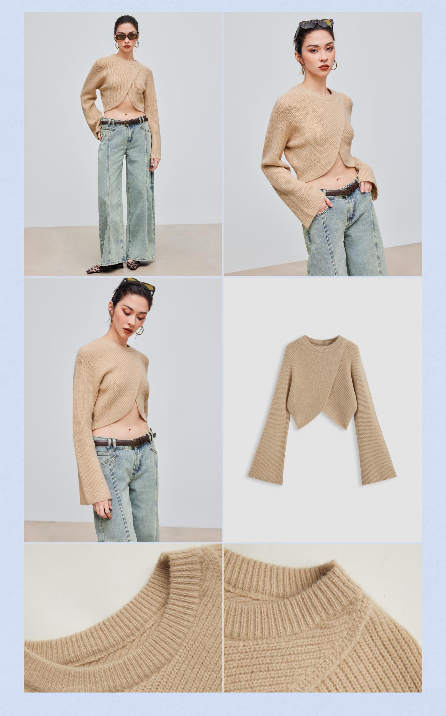Cider [3 colors, size 2-26] Knit Round Neckline Solid Crop Sweater