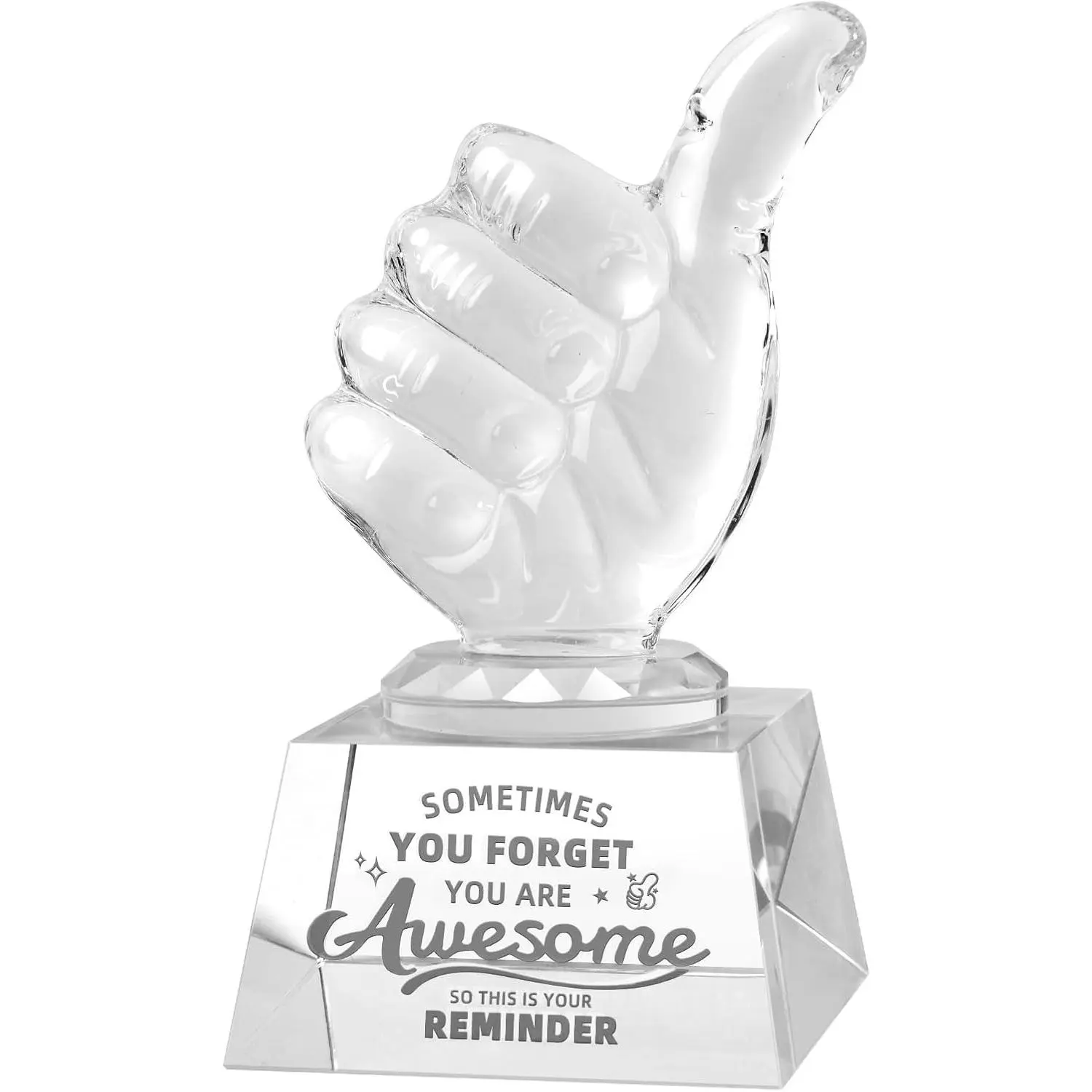 Crystal Thumbs Up Trophy Award, You are Awesome Employee Appreciation Gifts, Clear Glass Desk Plaque & Decorative Sign for Home Office