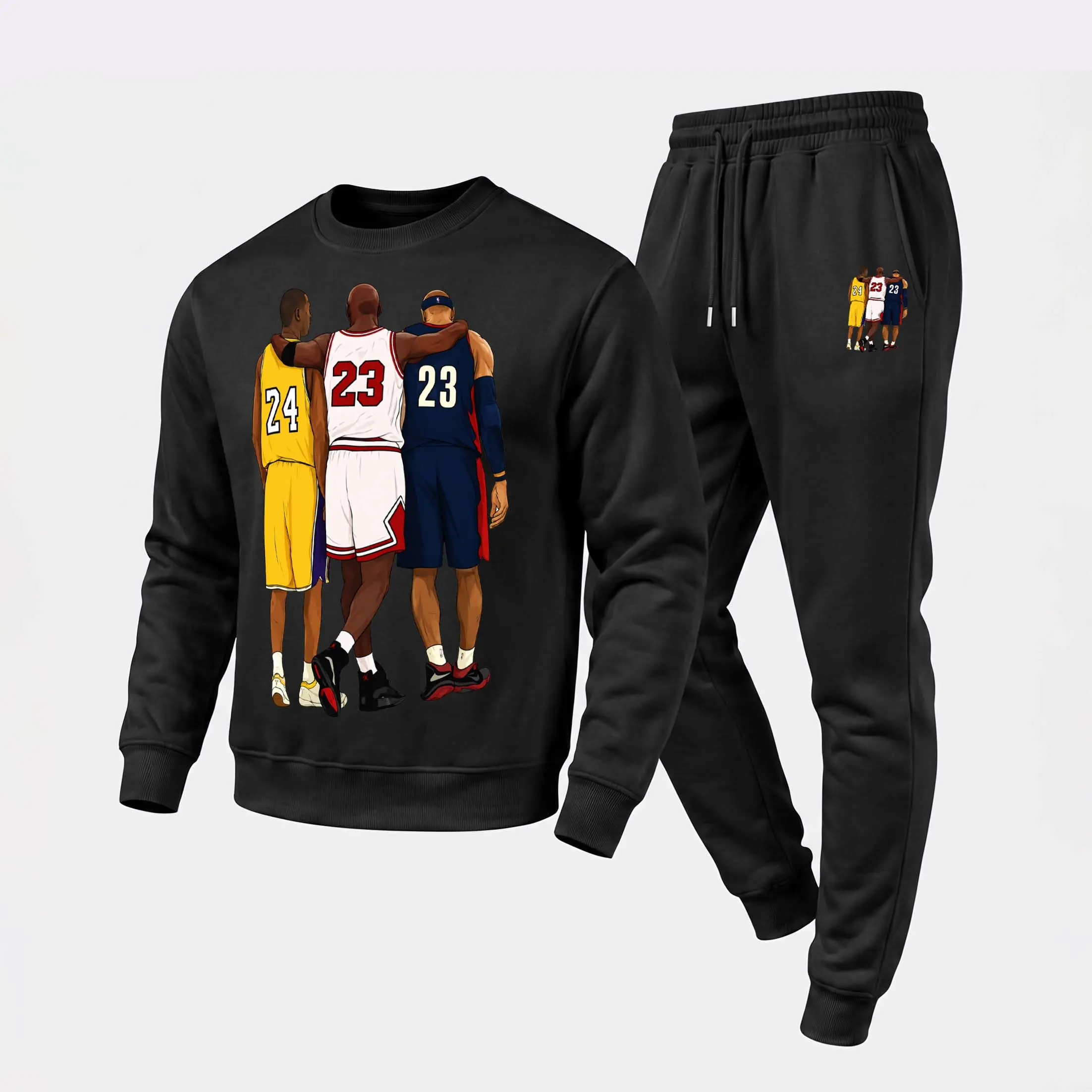 Men's Basketball Graphic Crewneck Sweatshirt and Jogger Pants Set, Casual Long Sleeve Pullover with Drawstring Sweatpants, Fall Winter Tracksuit for Daily Wear, Travel, Lounge, Workout and Indoor Outdoor Activities