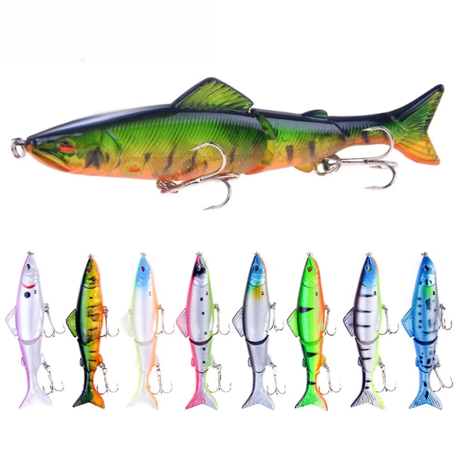2 Jointed Swimbait Fishing Lure, 8 Colors Segmented Hard Body Bass Pike Trout Crankbait, Lifelike 3D Print Fish Bait with Double Treble Hooks for Freshwater Saltwater Lake River Angling