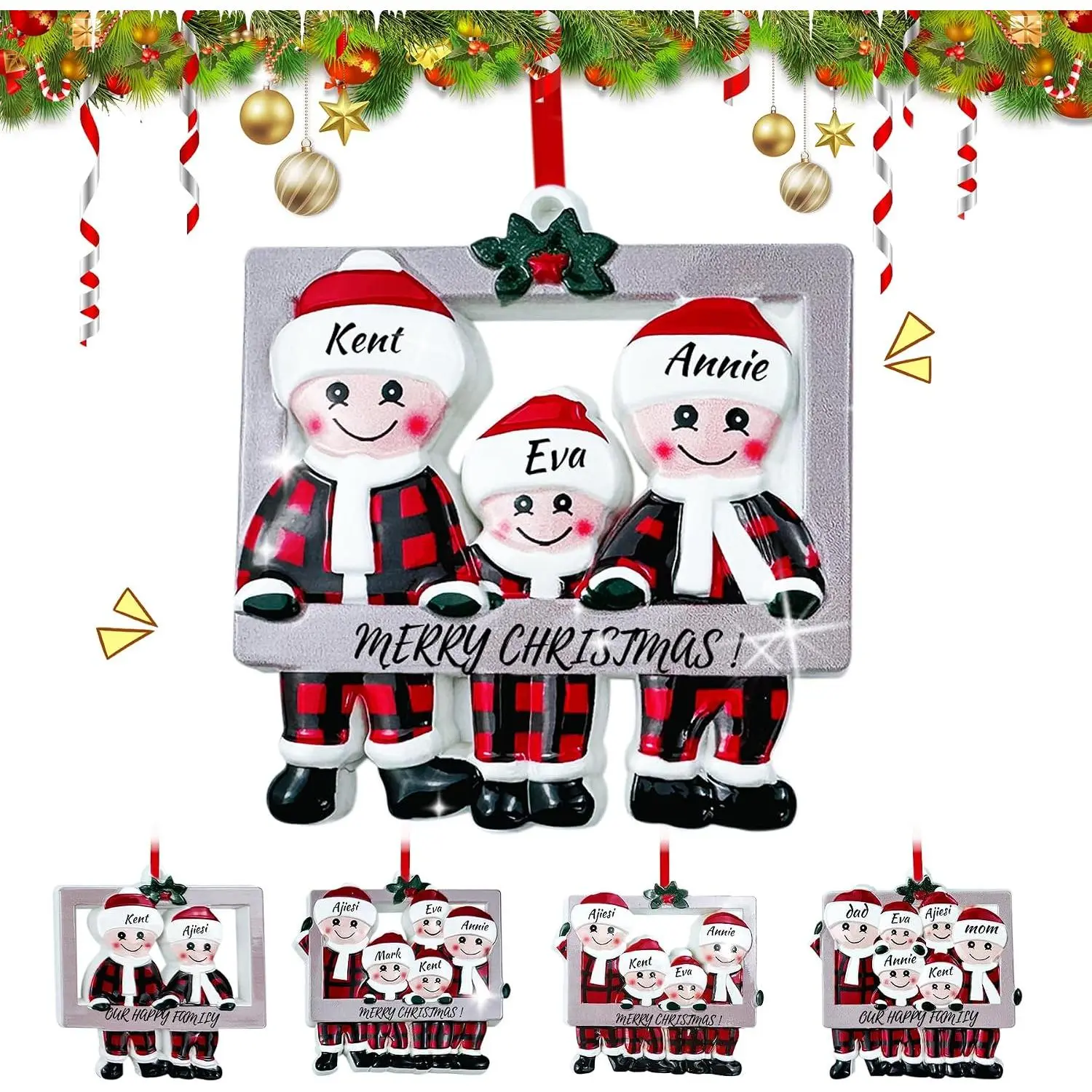 Personalized Family Picture Christmas Ornament 2026 –  Christmas Tree Ornament with DIY Name Pendant, Happy Family Decor,  Cute Personalized Ornaments for Tree (Family of 3)