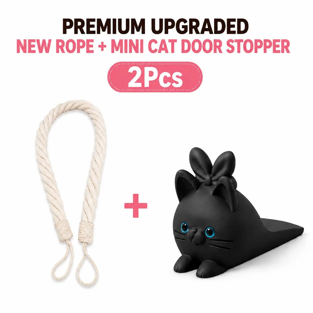 Cute Cat Door Stopper with Hanging Rope, Bunny Ears Wedge, Non-Slip Anti Slam Guard, Home Office Decor, Perfect Gift for All Occasions