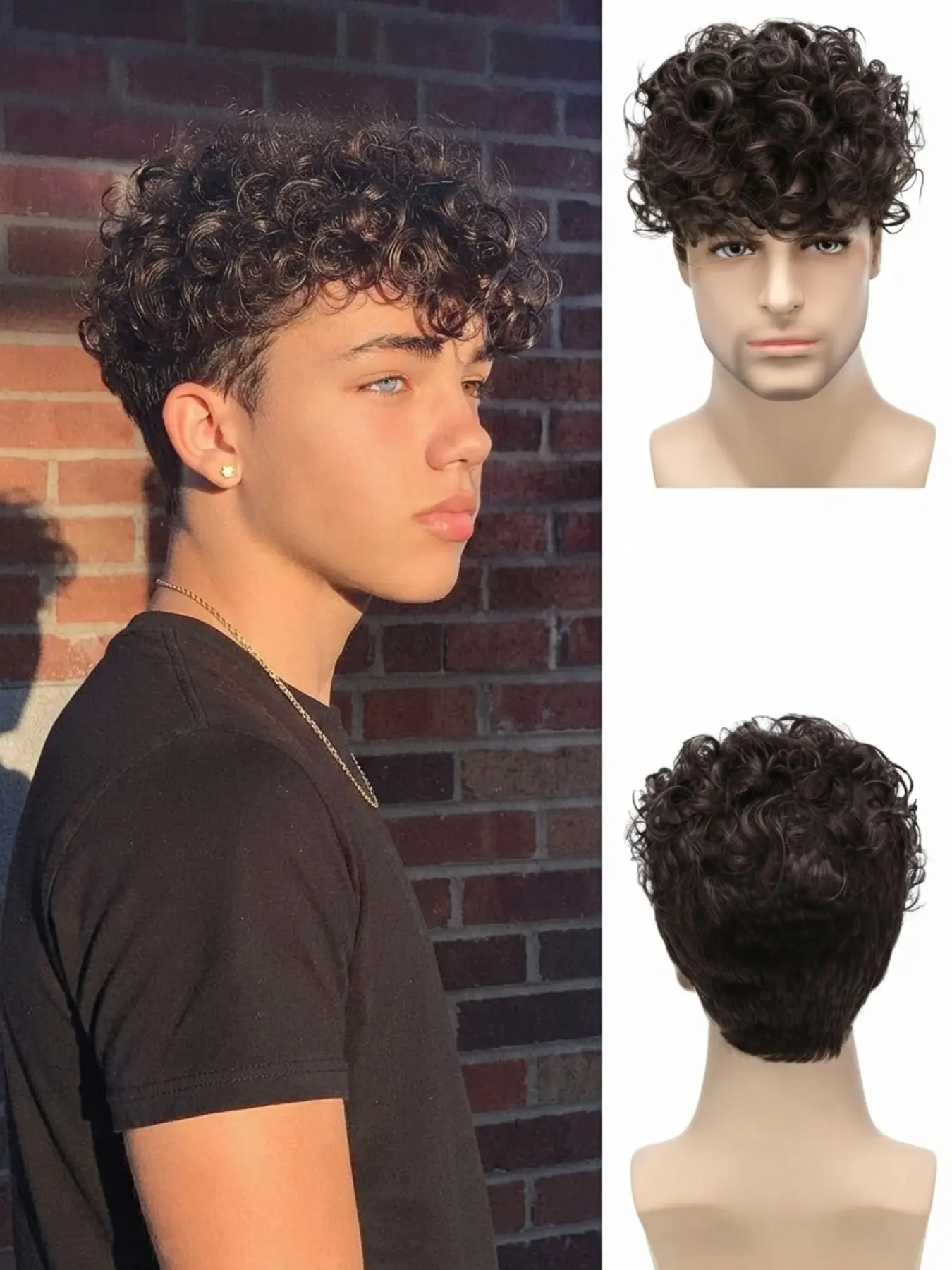 Trendy Short Wavy Wig for Men, Dark Brown Curly Texture Synthetic Hair, Comfortable & Soft Fit, Realistic Look with Natural Volume, Ideal for Daily Fashion, Cosplay, and Quick Hairstyle Changes