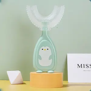 Penguin Shape 360° Oral Care U-Type Soft Bristle Toothbrush, Suitable for Ages 2-12, Gentle on Gums, Fun Design