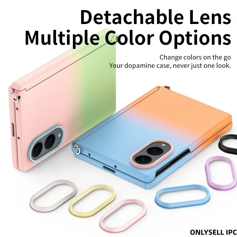 Gradient Solid Color Detachable Case for Samsung Galaxy Z Fold 8, Removable Lens Ring, Full Protection Hinge, Dual Lanyard Holes, Matte Hard Shell