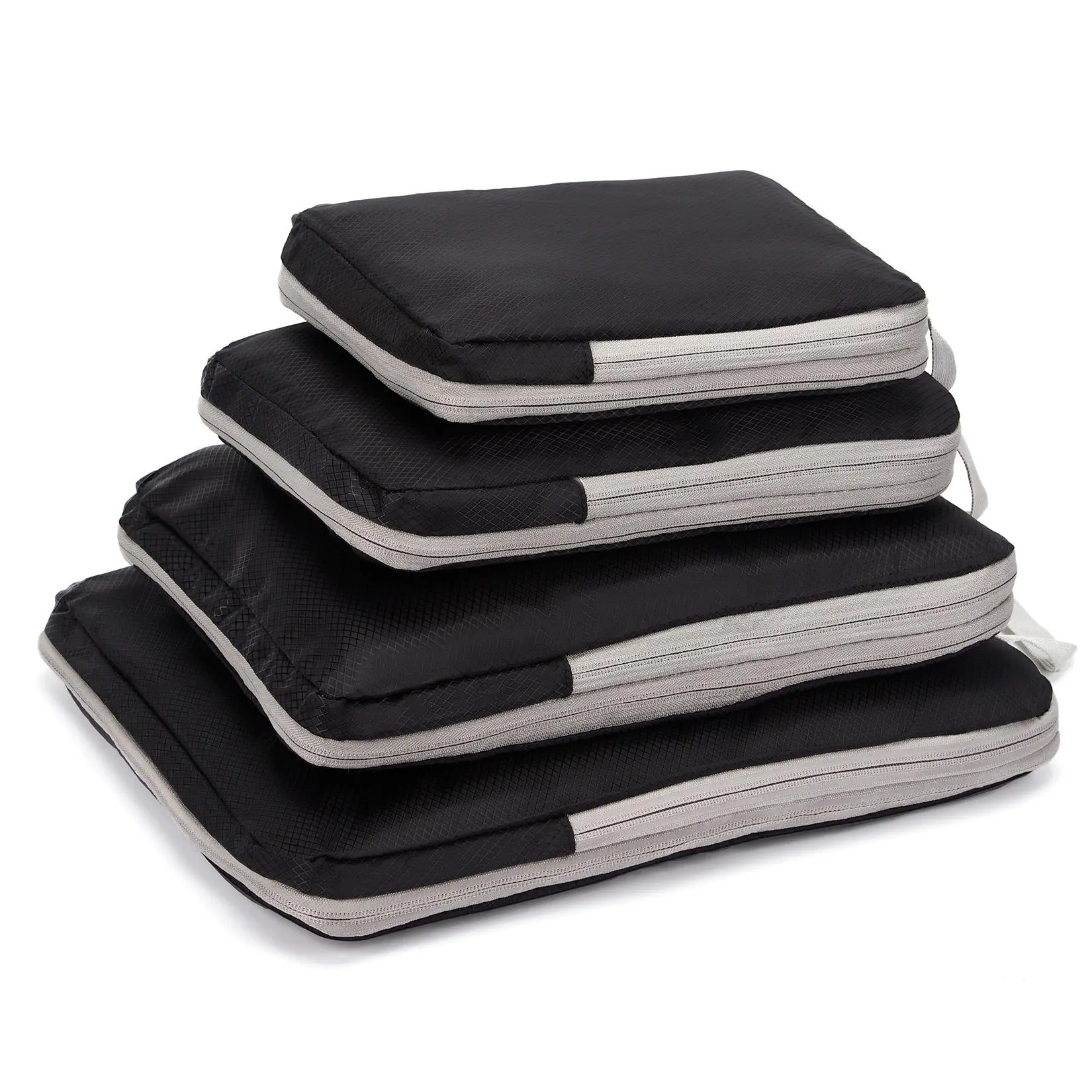 Space-Saving Travel Packing Cubes Set – 4-Piece Compression Luggage Organizer Bags for Efficient Storage – Durable Black Oxford Fabric – Home & Closet Organization