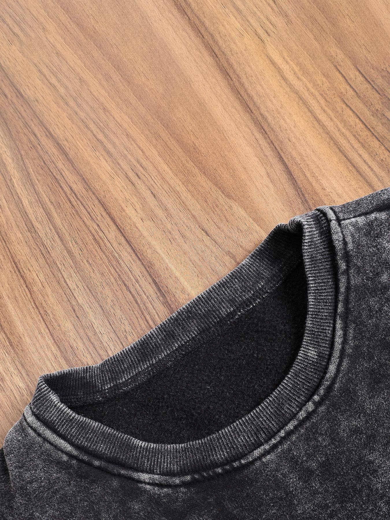 Women's Casual Vintage Wash Cotton Fitted Pullover Sweatshirt, Round Neck Long Sleeve Fleece Lined Hoodie for Fall Winter Fashion