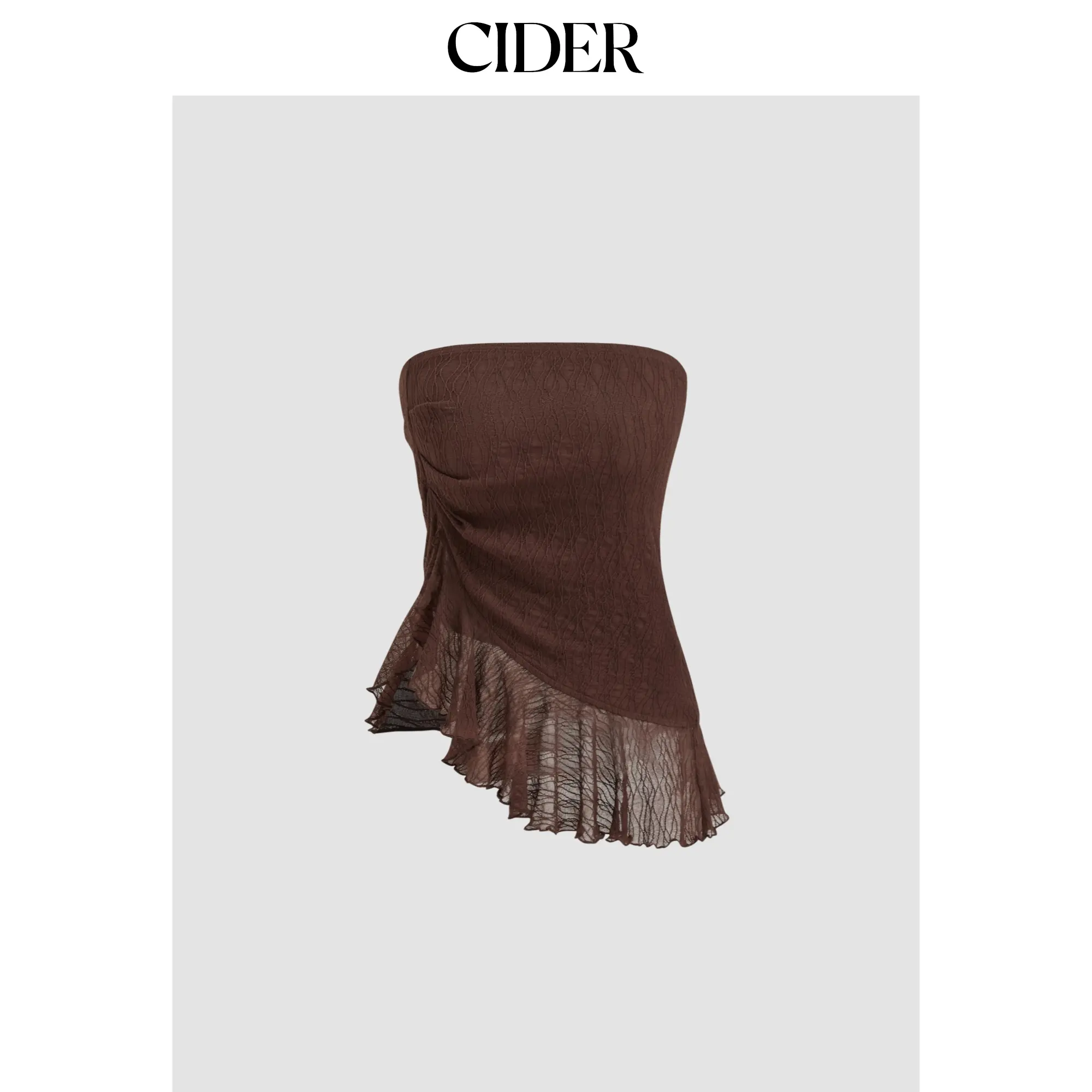 Cider Mesh Texture Drawstring Ruffle Bandeau Top SummerWins SummerFinds
