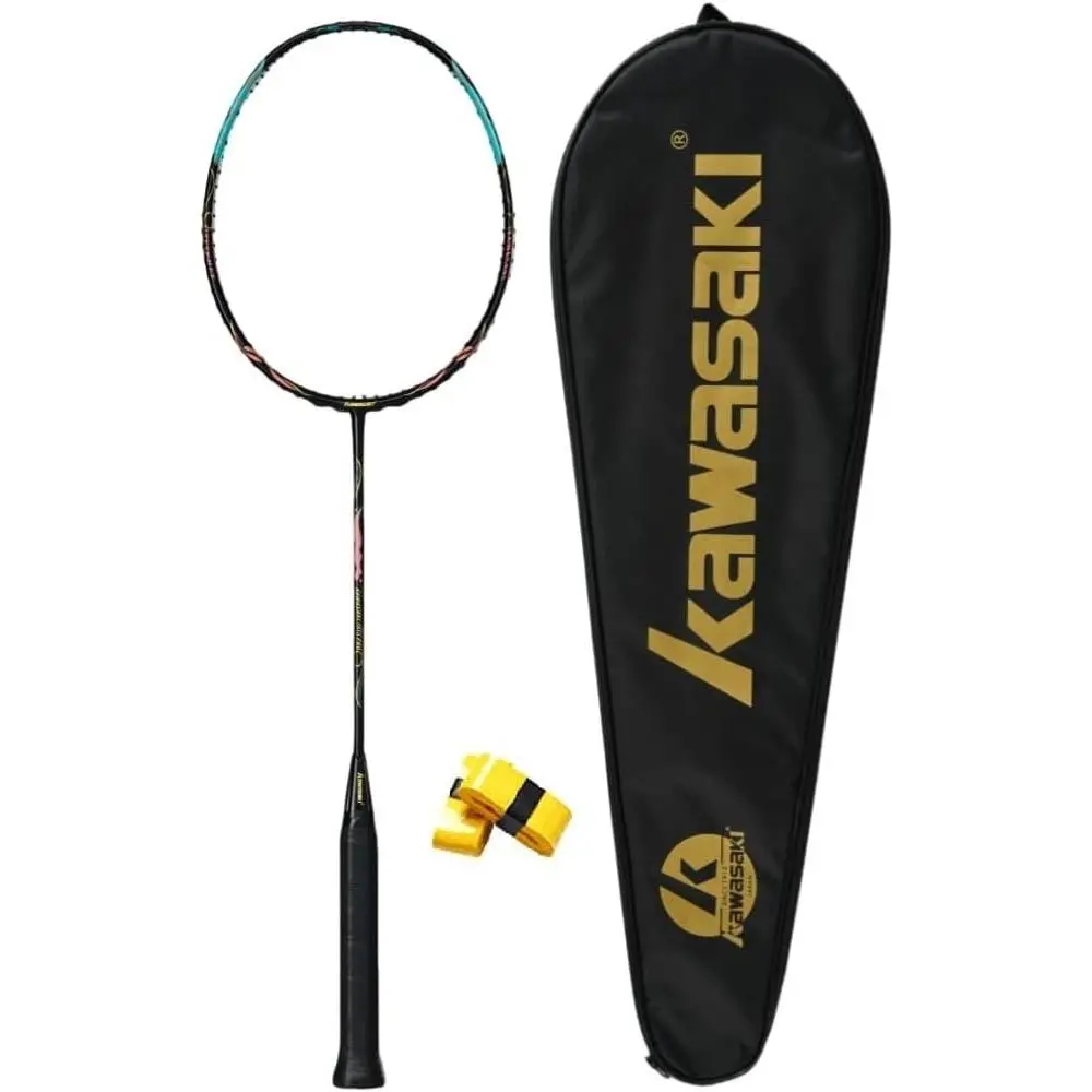 Professional Badminton Racket, Carbon Fiber Badminton Sets 5U Ultra-Light High Tension Racket with 2 Handgrips &1 Bag-1915 Pro Black (Strung)
