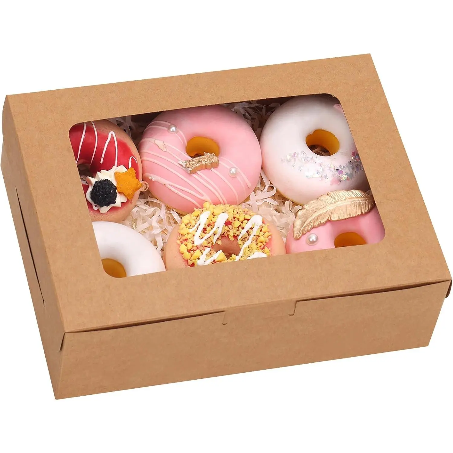 12 count 8x6x2.5 Inches Brown Bakery Boxes with Window, Cookie Boxes for  Strawberries, Donuts, Cupcakes, Muffins and Dessert