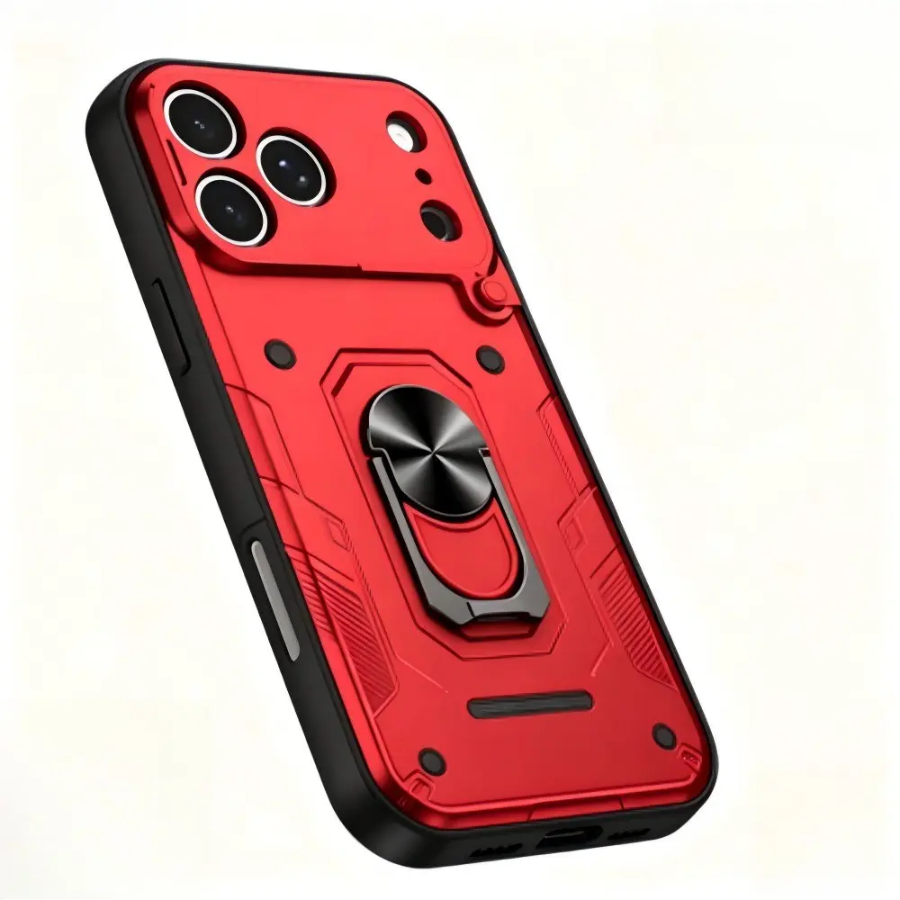 Sliding Window Lens Protector Case for iPhone 17 Pro Max, Rotating Magnetic Ring Stand, Protective Cover for iPhone 17 Pro