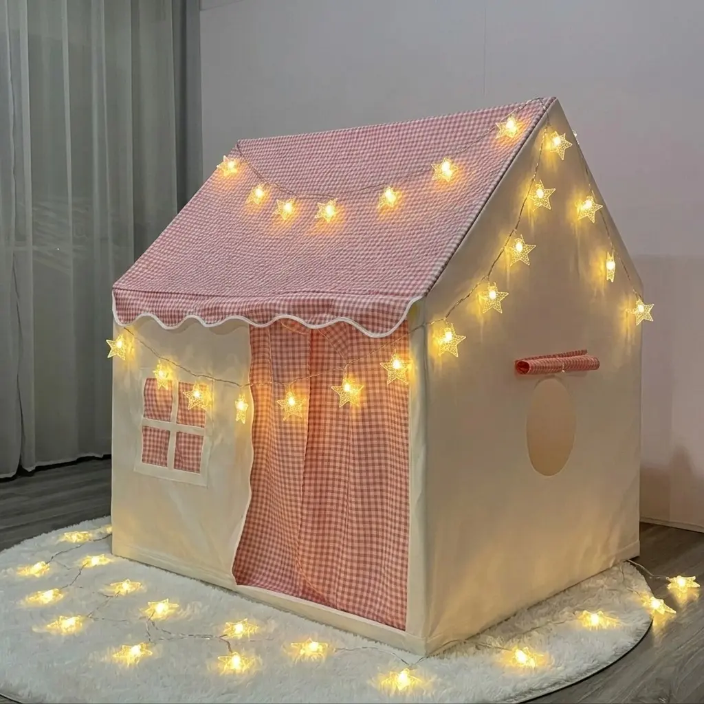 Game Tent, Grid Indoor Play Tent with Roller Shades, Spacious Interior, Safe Breathable Fabric, Comfortable Private Space, Play House