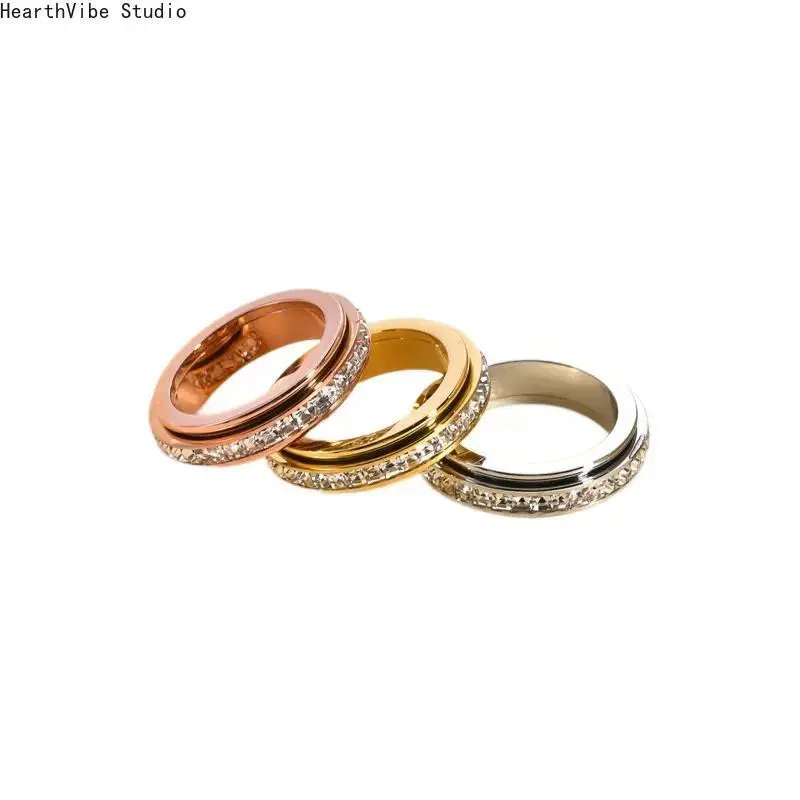 Rotatable Anxiety Ring with Cz Gemstone Stainless Steel Stress Relief Fidget Toy Unisex Spinner Band Perfect Wedding Promise Gift for Men Women Fashion Jewelry Anti Boredom Mental Health Care