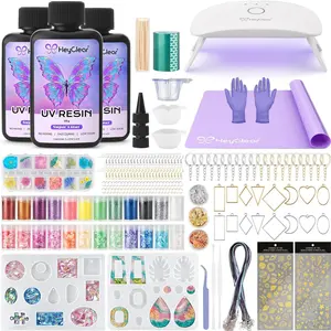 UV Resin Molds Jewelry Making Kit with Light - 300g Super Clear, Hard, Low Odor, Premixed and Fast Curing for Keychains, Earrings, DIY Craft Decorations