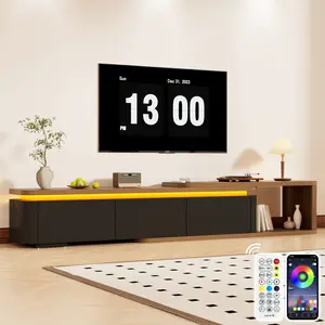 69"-105" Extendable TV Stand for 90 100 110 Inch TVs W/Adjustable 6000-Colors LED lighting,Mid Century Modern Long Entertainment Center with 3 Storage Drawers for Living Room&Bedroom(Brown&black/Brown)