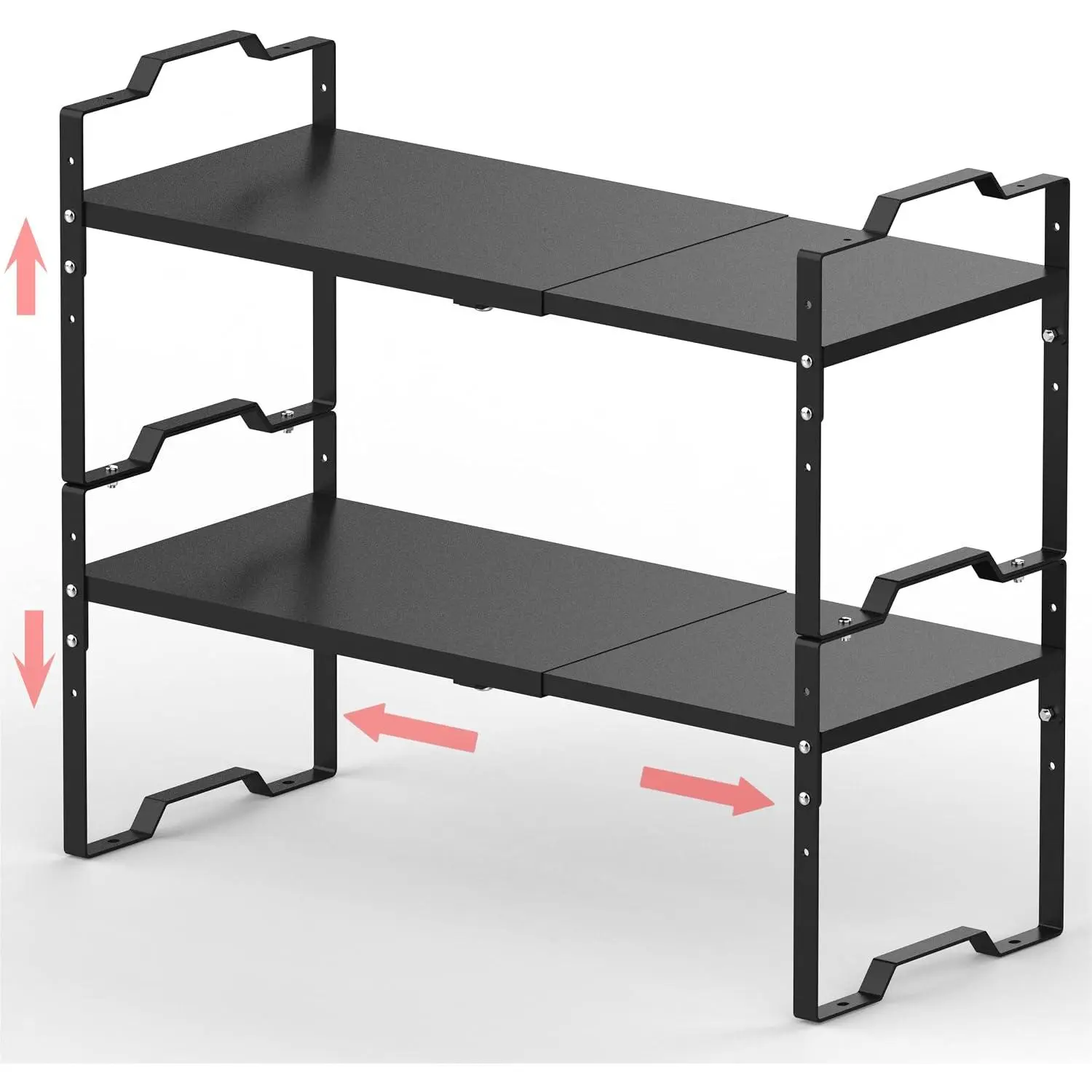 Expandable Shelf for Cabinet Organizer Adjustable Stackable  Rack at Kitchen and Bathroom , Counter Countertop Cupboard Organization Pantry Storage(MEDIUM/2PACKS/BLACK)