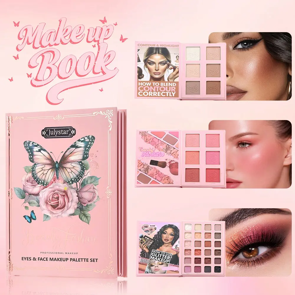 Butterfly & Rose Printed Makeup Book, Glam Makeup Set, 3 Layers Independent Design, Contour Powder, Blush Palette, Eyeshadow, No Color Transfer, High Pigment, Makeup Sets