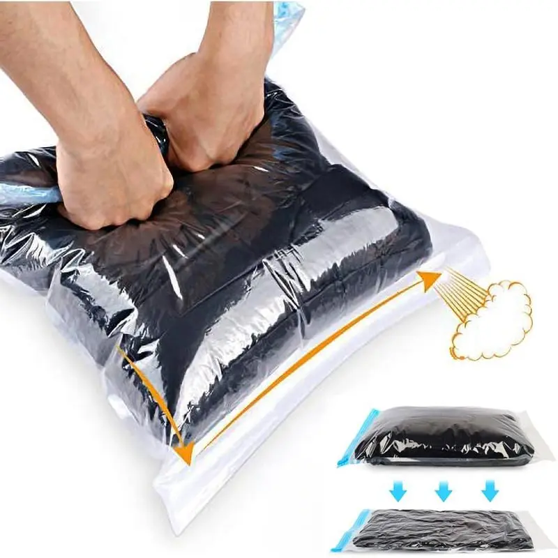 12 Pack No Vacuum Pump Required Compression Bags, Transparent Hand Roll Space Saver Storage Bags, Reusable Travel Essentials Packing Organizers for Luggage Clothes, Home Closet Bedding Space Saving Decluttering Hack