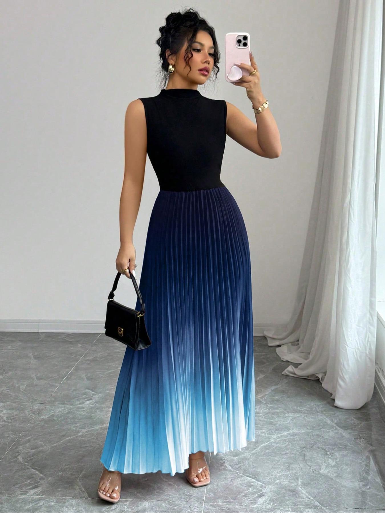 Women's Ombre Print Tank Dress, Elegant Sleeveless Dress for Party, Ladies' Clothes for All Seasons, Formal Dresses, Elegant Classy Flattering