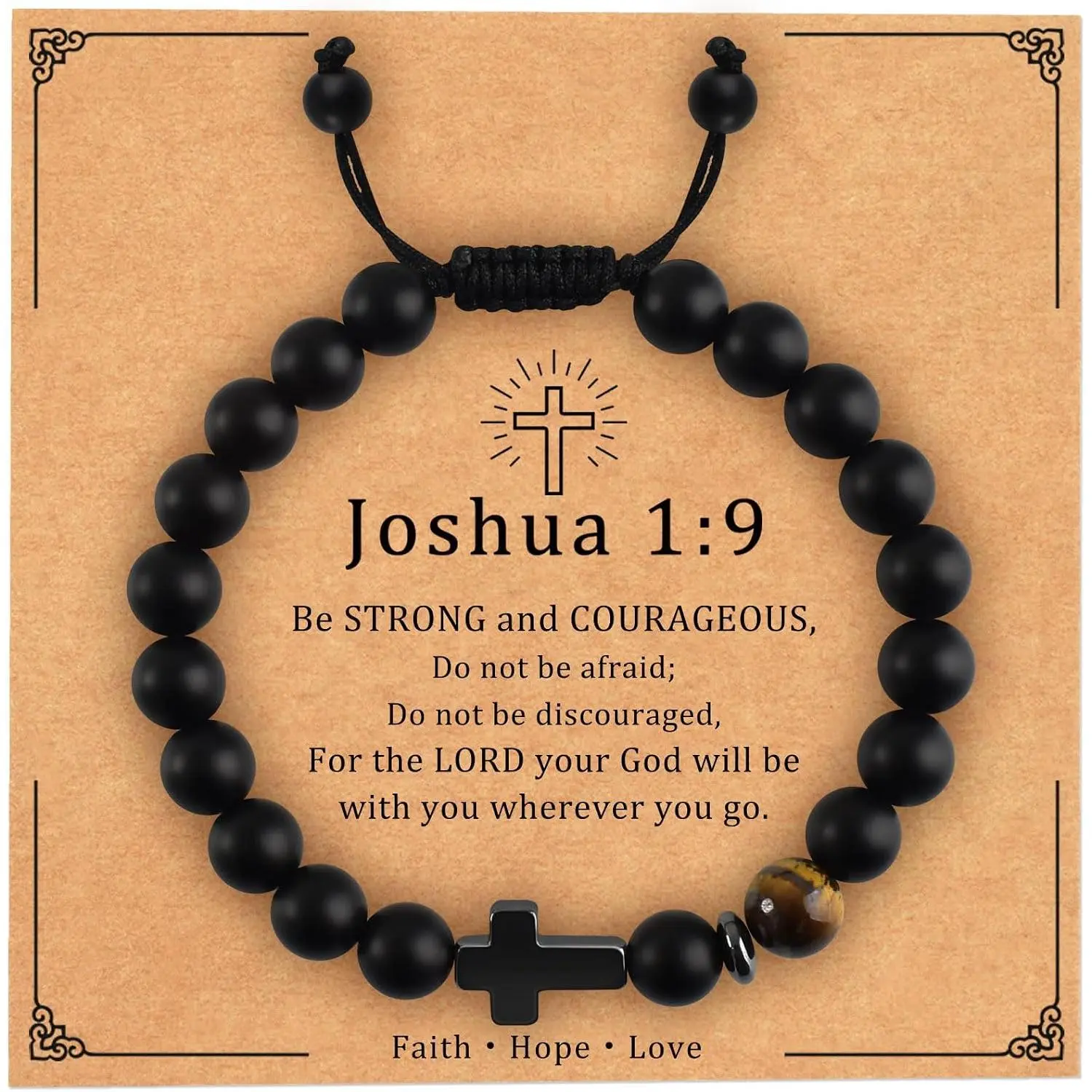 Bracelet Gifts for Teen Boys, Religious Christian  Adjustable Valentine's Beads Bracelet Easter Christian Baptism Birthday Gifts for Son Grandson Nephew Teenage Boys