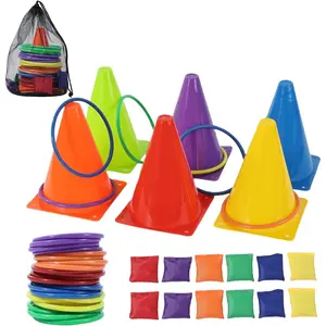 42 pcs 3-in-1 Carnival Games Set: Plastic Colorful Cones Ring Toss Combo, Bean Bag for Kids Adults Birthday Party Outdoor Throwing Gamesfidget toys